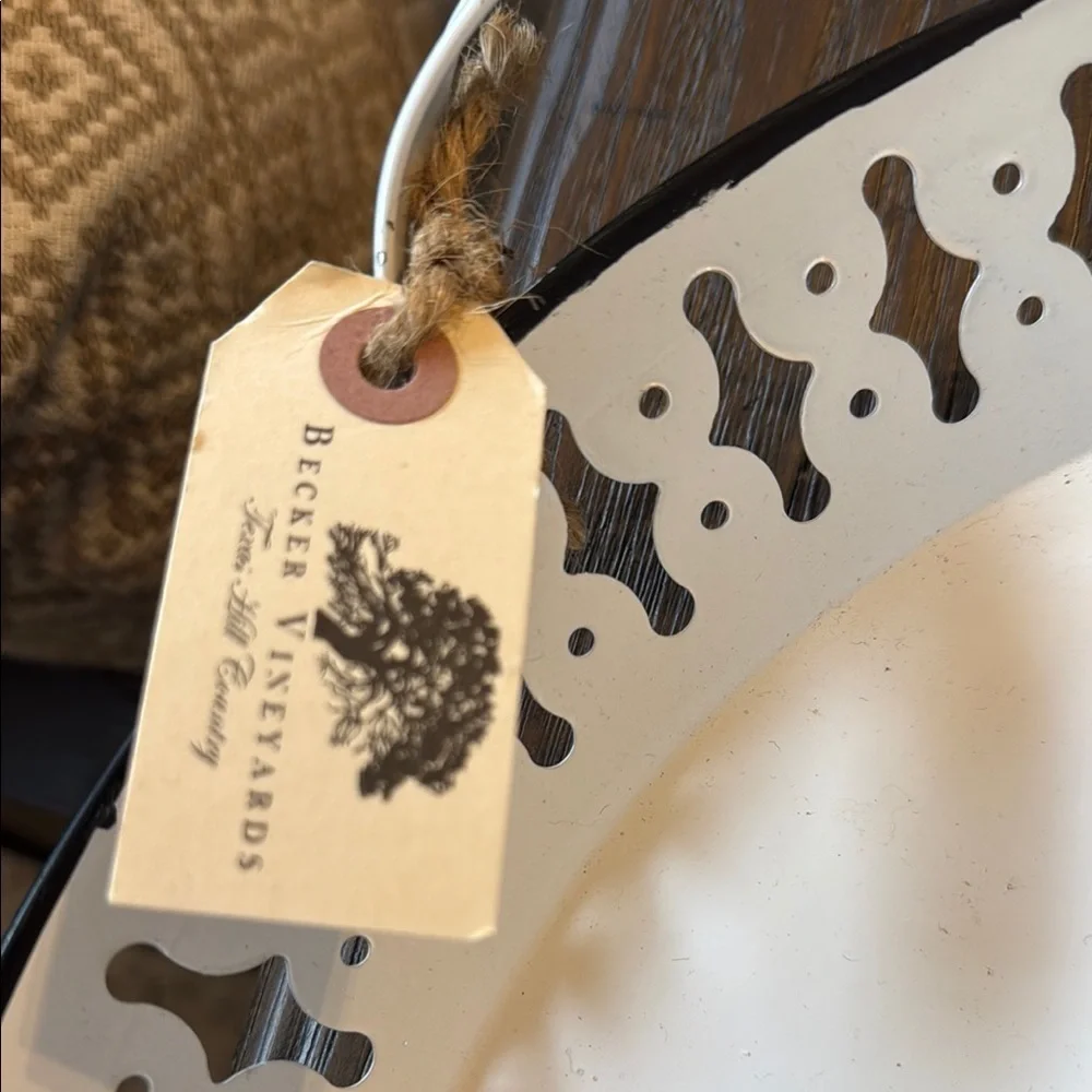 White Decorative Metal Tray Becker Vineyard Fredericksburg Texas Round Tray - Picture 7 of 7